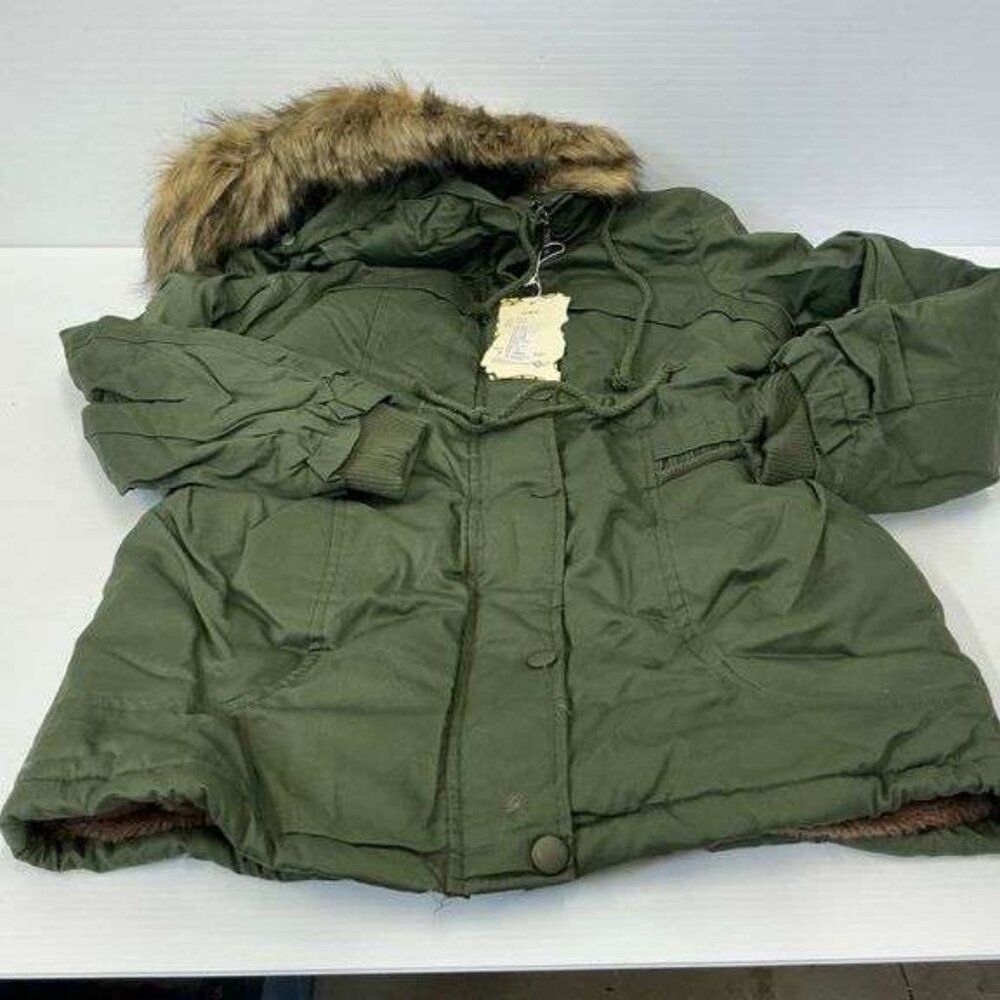 New Green Faux Fur Hooded Parka Jacket - Size XL